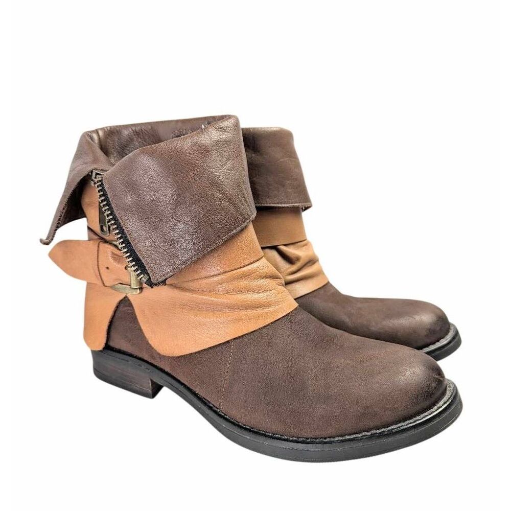 Spring Step Brown & tan leather moto Alesia fleece lined boots 39 EU 8.5